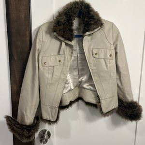 Vintage y2k faux fur trimmed real leather jacket